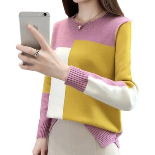 Autumn Winter New Fashion Women Sweater Clothes Contrast Color Pullovers Long Sleeve Jumper Female O-neck Casual Knitwear Tops