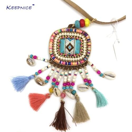 New Leather cord Bohemia Necklace Jewelry Thread Tassel Summer Boho chic Necklace long Fringe Pendants Necklaces