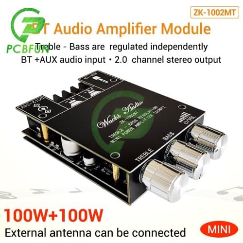ZK-1002MT 2*100W Bluetooth 5.0 Amplifier Board Dual Channel Audio Power Amplifier Board Module withHigh and Bass Adjustment