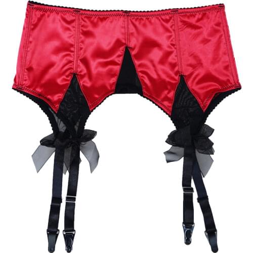 Red/Black Garter Belt Women High Waist Garters Satin Fishbone Belt for Stocking 4 Wide Straps Sexy Lingerie Suspender Belt S511