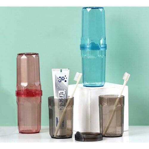 Transparent Toothbrush Storage Box Household Bathroom Toothpaste Container Portable Travel Devide Two Mouthwash Cup