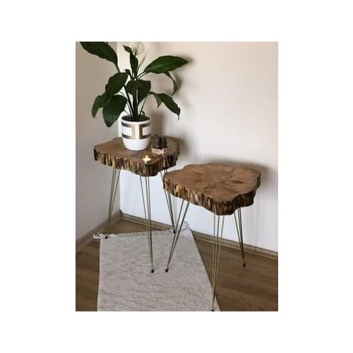 Modern lux 2'li Gold Flip Natural Wood Log Zigon Coffee table coffe table