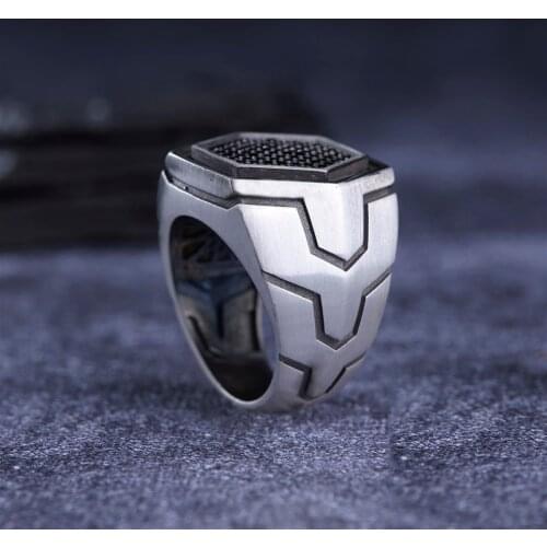 Dark Zircon 925 Sterling Silver Special Craft Engraved Traditional Handmade Turkish Signet Ring Jewelry Gift for Women Men
