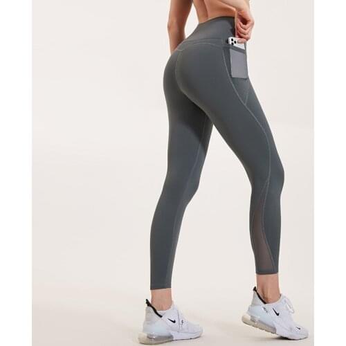 Vansydical High Waist Sport Leggings Women Seamless Yoga Pants Mesh Workout Fitness Leggins Femme Running Gym Tights with Pocket