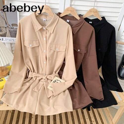 Vintage turn down collar long sleeve Rompers bandage waist single breasted loose casual wide leg Rompers 2021 New Spring Autumn