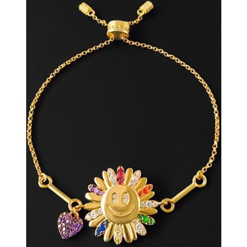 S925 Sterling Silver Rainbow Daisy Smile Face Bracelet Female Summer Style Fashion Fresh Wild Luxury Brand Monaco Jewelry
