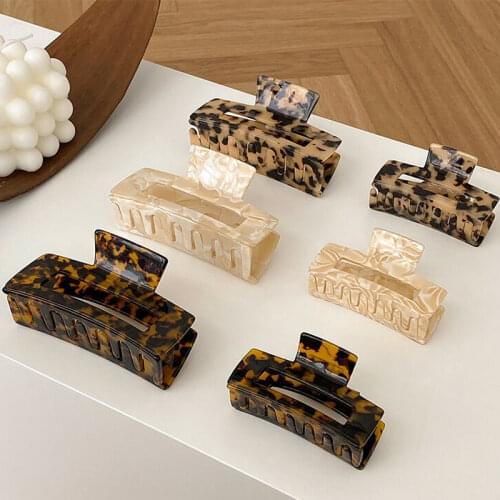 2021 Hair Claw Large Geometric Hollow Square Tortoiseshell Leopard Acetate Hair Claws Clip for Women Hairpins Hair Accessories