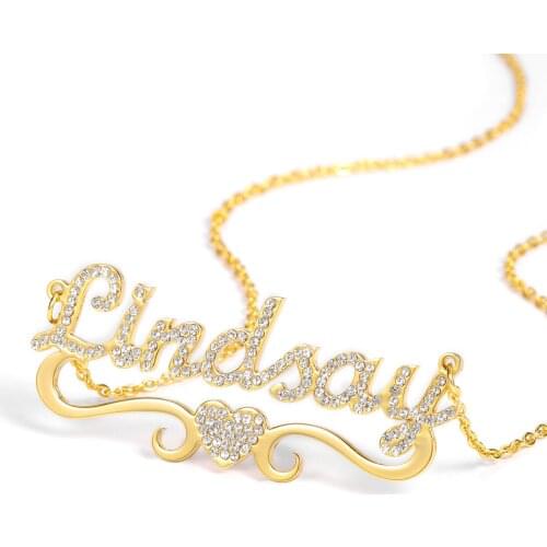 Zciti Personalized Name Necklace and Pendant Heart Shaped Bling Jewelry Iced Out Initial Necklace Customized Lady Name Necklace