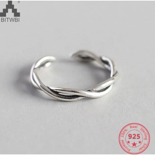 925 Sterling Silver Engagement Ring Retro Two Twisted Strands Open Rings for Women Jewelry