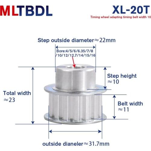 XL 20T Timing Pulley 11mm Width 4/5/6/6.35/7/8/10/12/12.7/14/15/16mm Bore 5.08mm pitch Transmission Gear Toothed Belt Pulley