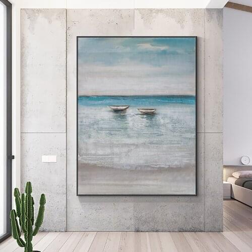 100% Hand Painted Abstract Blue Sea Oil Painting On Canvas Modern Landscape Wall Art Pictures For Living Room House Decoration