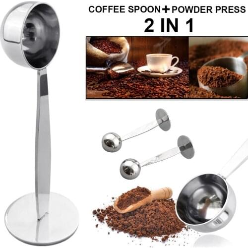 2in1 Stainless Steel Coffee Tamper Measuring Spoon Scoop with Stand Espresso Coffee Bean Tea Spoon Coffeeware Kitchen Gadgets
