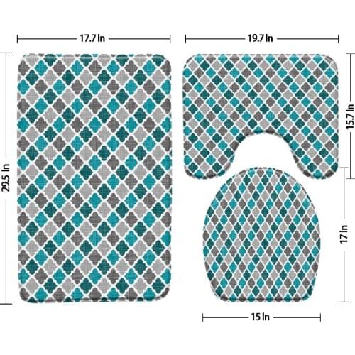 Geometric Color Square Bath Mat 3pcs Set Floor Mat U-Shaped Pad Bathroom Rug Carpet Anti Slip Toilet Seat Cover Bathroom Product