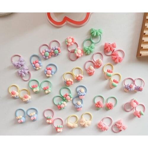 40 pieces Cute baby hair ring animal fruit small head rope rubber band elastic hair band acrylic children sweet hair accessories