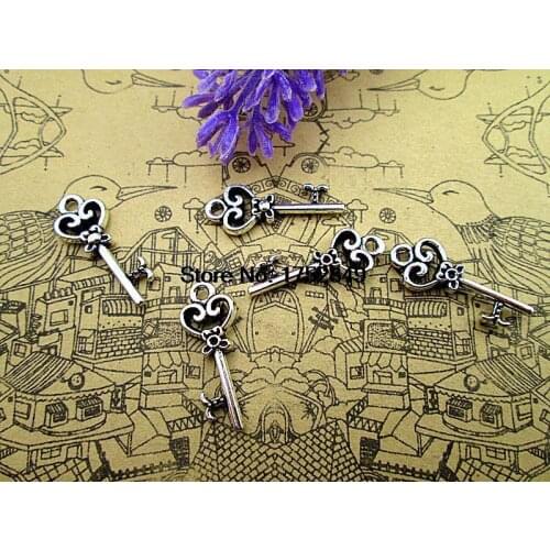 40pcs-- heart key Charms, Antique Tibetan silver cute key Charm Pendants 21x8mm