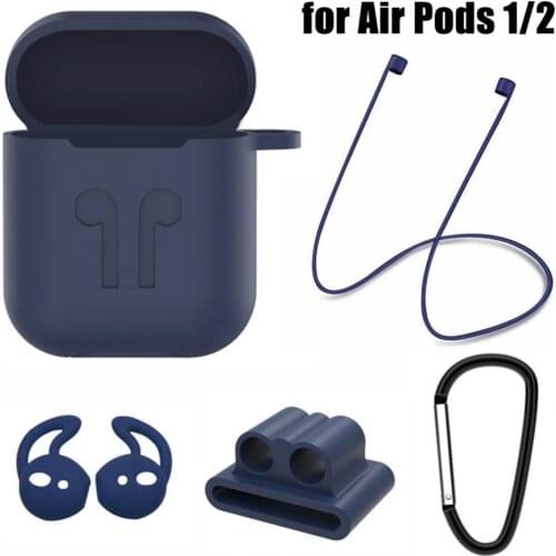 Bluelans 5Pcs Portable Silicone Protective Case Cover Anti-Lost Rope Set for Air Pods 1/2