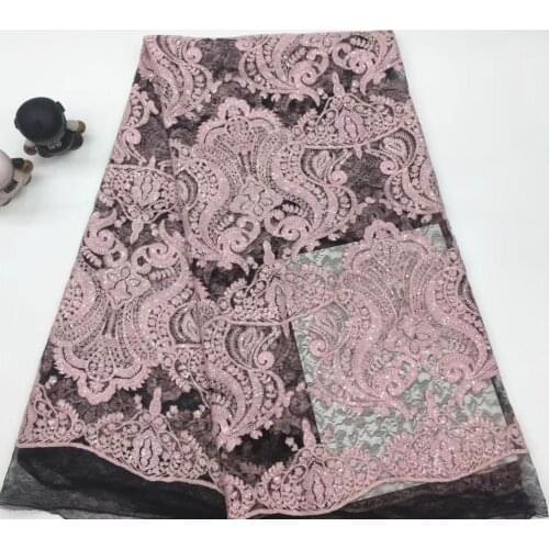9colors (5yards/pc) pink black African net lace fancy embroidered French lace fabric with transparent sequins for party FSS115