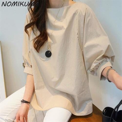 Nomikuma Women Tops Causal Puff Sleeve O-neck Blouse Shirt 2021 Summer New Korean Blusas Mujer De Moda Verano Elegantes 6J827