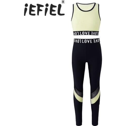Kids Girls Ballet Dancewear Workout Gymnastics Outfits Sport Bra Top Tank Tops with Pants Leggings Set for Stage Performance