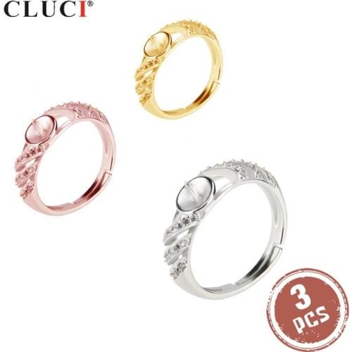 CLUCI 3pcs Silver 925 Round Zircon Open Ring Women Jewelry 925 Sterling Silver Adjustable Open Unique Design Ring SR2029SB