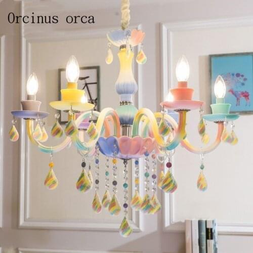 European creative Rainbow Crystal Chandelier Princess bedroom girl bedroom childrens room lamp American dream candle chandelier