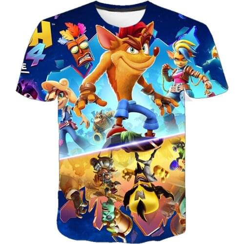 Boys Game Crash Pandicoot Print Clothes Baby 3D Funny T-Shirts Kids Clothing Boys Graphic Shirts Anime 4-14 Years For Teen Wear