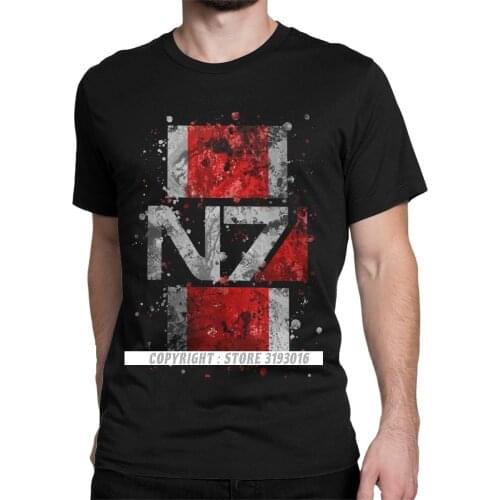 Mass Effect N7 Splatter T-Shirt Men Garrus Commander Bioware Wrex Mordin Game Pure Cotton Camisas T Shirts Free Ship