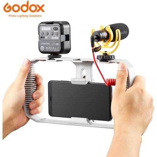 Godox VK1 Smartphone Video Microphone Kit with LED Light Phone Holder Vlog YouTube Filmmaker Video Kit for iPhone 7 8 X Samsung