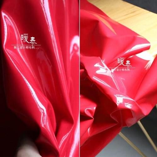 Patent Leather Fabric Mirror PU Red Waterproof DIY Patches Bags Bows Coat Skirt Stage Decor COSplay Designer Fabric
