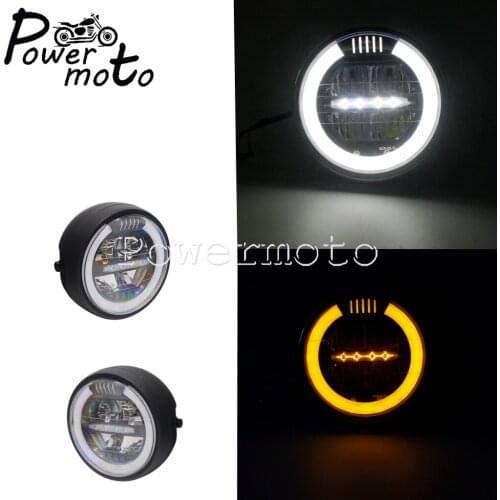 Round Retro 7" Motorcycle LED Headlight White&Amber Universal For Harley Chopper Bobber Cafe Racer DRL HeadLamp Bulb