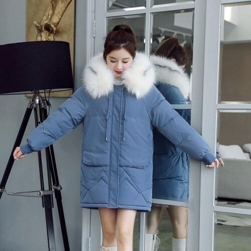 Women Hooded Winter Cotton Thick Warm Jacket Girls Loose Parkas Large Fur Collar Coats Female Thicken Outerwear Ladies Clothing
