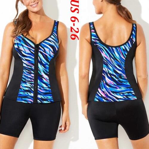 2021 Summer Plus Size Sexy Two Piece Swimwear Women Print Tankini Set Vintage Swimsuit Beach Bathing Suit Tummy Control Beachwea