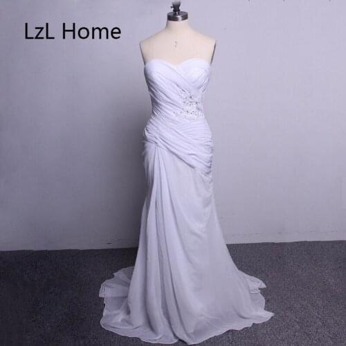 LZL Home Sleeveless strapless wedding dress chiffon lace sweetheart bridal gown white mermaid style wedding dress