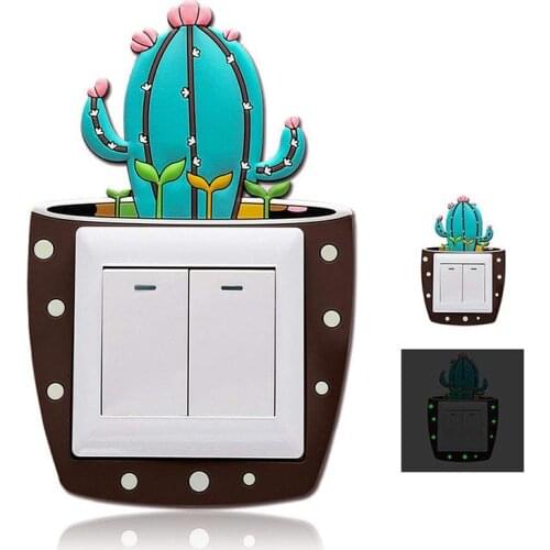 Cute Cartoon 3D stickers Cactus Fluorescent Wall Stickers On-off Switch Stickers Kids Luminous Light Switch Home Decorations