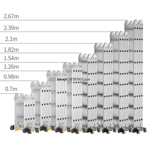 Multifunctional Lift Ladder, Engineering Ladder, Thickened Aluminum Alloy Herringbone Ladder, Portable Folding Telescopic Ladder