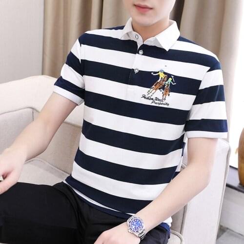 High Quality 95% Cotton Business Casual Polo Shirt Casual Polo Shirt Mens Short Sleeve Tops 2021 New Striped Embroidered Cloth