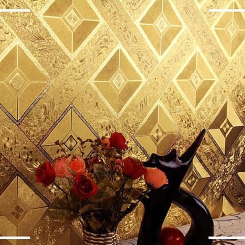 Gold Foil Wallpaper Luxury Classic 3D Stereoscopic Golden Square Lattice KTV Bar Ceiling Wallpaper Wall Covering Papel De Parede