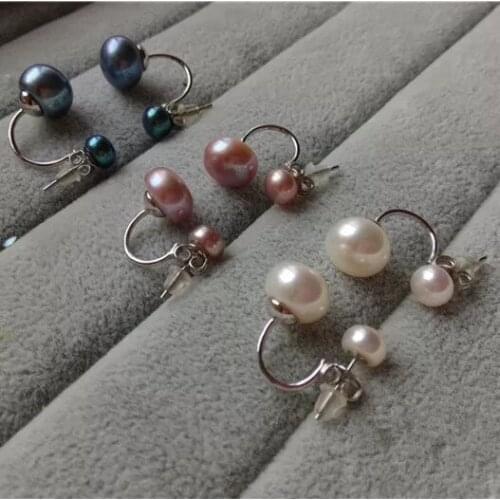 One pair white purple black coin freshwater pearl coin s925 earrings FPPJ wholesale beads nature