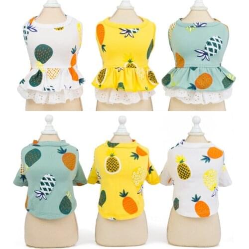 Fruit Print Pet Dog Dress For Clothes Summer Puppy Dog Clothes Skirt T-shirt Chihuahua Pets Clothing Small Dog Yorkshire Outfits