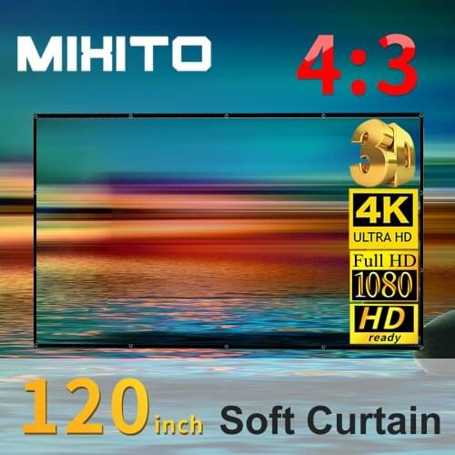 MIXITO 120-Inch 4:3 Projector HD Soft Screen Cloth Foldable Portable Anti-Crease Projection Movie Family Party Office Classroom