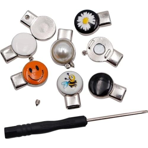 6 Designs Daisy Smile Bee Pearl Cartoon Magnetic Lacet Button Lock No Need Tie Shoelaces Elastic Lazy Laces Buckle