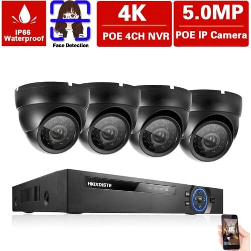 H.265 4CH 4K POE NVR Kit CCTV Security System 5MP Ai Dome POE IP Camera Indoor Outdoor P2P Video Surveillance system Set 2T HDD
