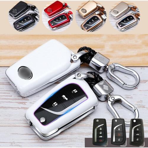 Carbon Fiber ABS Remote Car Key Fob Case Cover Flip Bag For Toyota Corolla RAV4 Camry Highlander Reiz Keychain Holder Protector
