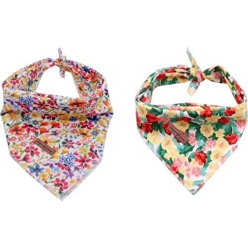 Unique Style Paws Floral Dog Bandana Flower Scarf Adjustable Cotton Dog Bandana