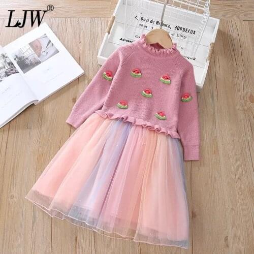 NEW spring autumn Girls Dress of Girls 2-10y Kids princess Party Sweater Knit dress winter Baby girl clothes