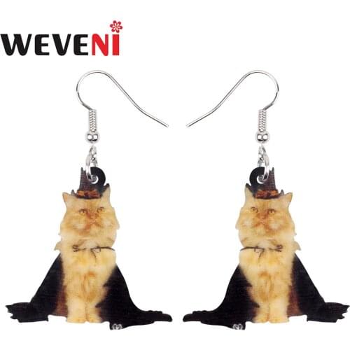 WEVENI Acrylic Halloween Cute Cat Earrings Kitten Pet Animal Dangle Drop Jewelry For Women Girl Trendy Festival Gift Accessories