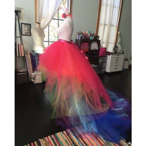 Hipper Style Mixed Color Hi Low Skirt 2019 New Tiered Tulle Asymmetric Chic Prom Skirts Draped Colorful Perform Tutu Women Skirt