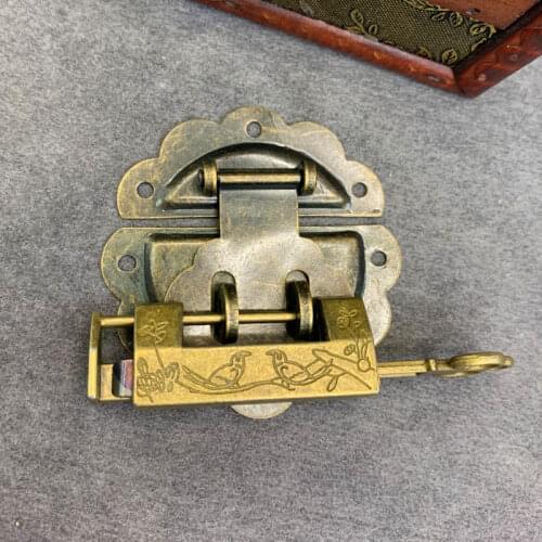 2pc/set Lock Padlock + Latch clasp Antique Bronze Old Chinese Style Box Buckle Clasp Vintage Cabinet Jewelry Wooden Case Decor