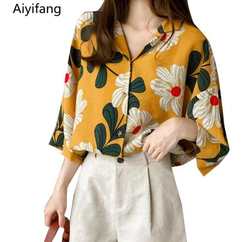 Women Vintage Floral Chiffon Blouses Summer Korean Thin Printed Sunscreen Shirt Single-breasted Loose Skirts Tops Plus Size 4XL