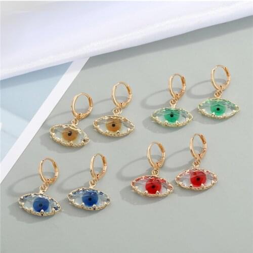 1PC New Clear Crystal Turkish Evil Eye Hoop Earrings For Women Vintage Unique Transparent Lucky Eye Small Ear Stud Jewelry E420